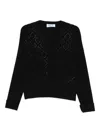 Blugirl V-neck Black Sweater With Geometric Pattern And Embellished Detailing In Black