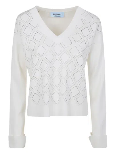 Blugirl Viscose V Neck Sweater In White
