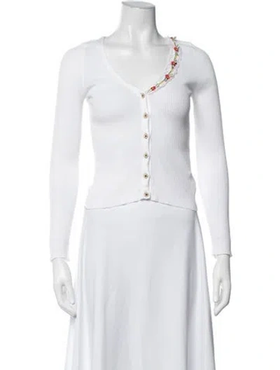 Pre-owned Blugirl V-neck Long Sleeve Top In White