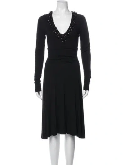 Pre-owned Blugirl V-neck Midi Length Dress In Black
