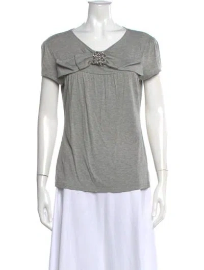 Pre-owned Blugirl V-neck Short Sleeve Top In Gray