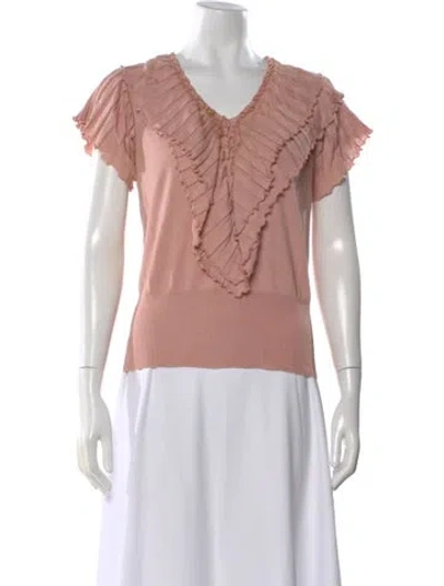 Pre-owned Blugirl V-neck Short Sleeve Top In Pink