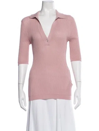 Pre-owned Blugirl V-neck Three-quarter Sleeve Polo In Pink