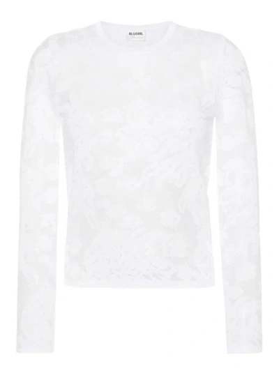 Blugirl White Long-sleeved Sweater In Transparent Lace