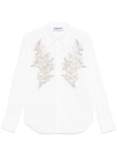 Blugirl Kids' White Shirt In Cotton With Sparkling