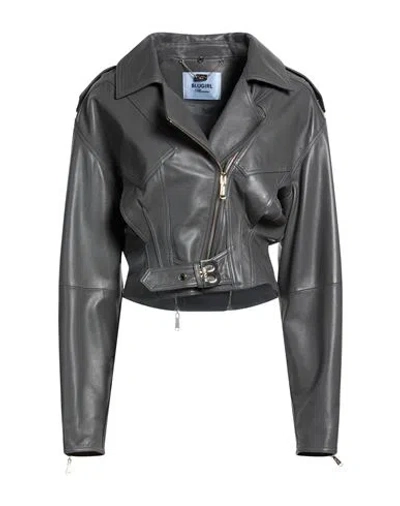 Blugirl Woman Jacket Grey Size 8 Lambskin, Acetate, Modacrylic In Gray