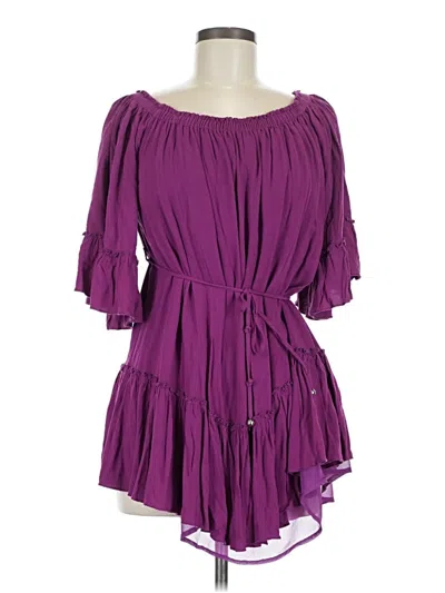 Pre-owned Bluivy 3/4 Sleeve Top Purple Cold Shoulder Neckline Tops