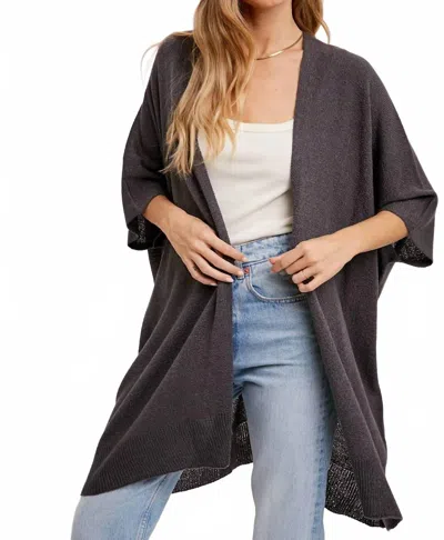 Bluivy Ayla Wide Sleeve Open Front Cardigan In Charcoal In Pink