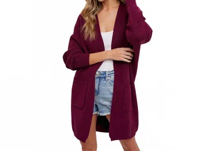 Bluivy Batwing Sleeve Open Cardigan In Plum In Burgundy