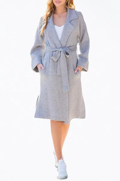 Bluivy Belted Knit Cardigan In Heather Grey In Blue