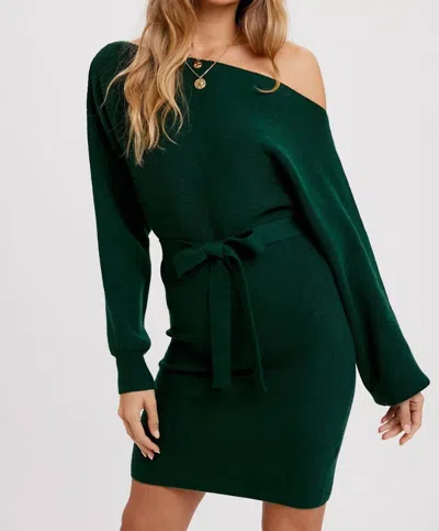 Bluivy Boatneck Sweater Dress In Hunter Green