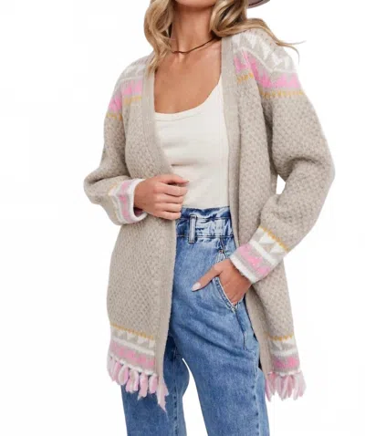 Bluivy Boho Beauty Belted Cardigan In Beige In Gray