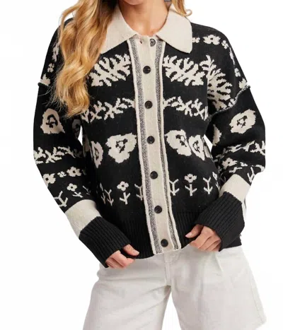 Bluivy Botanica Collared Cardigan In Black/ White