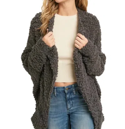Bluivy Boucle Comfy Cocoon Cardigan In Charcoal In Pink