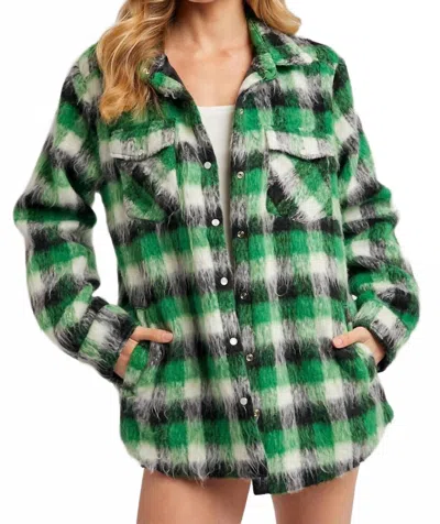 Bluivy Brushed Flannel Plaid Shacket In Green