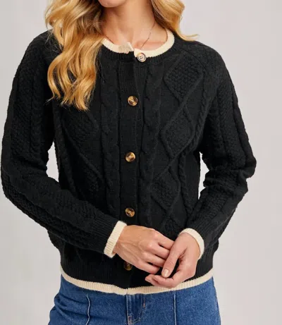Bluivy Button Down Cable Knit Cardigan In Black