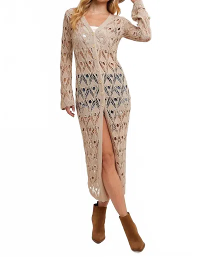 Bluivy Button Down Crochet Maxi Cardigan In Natural
