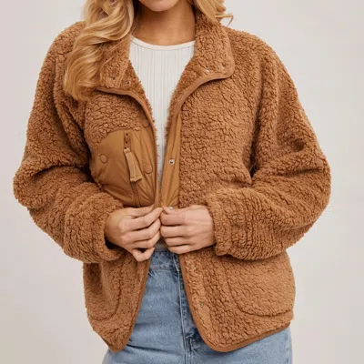 Bluivy Button Down Fleece Sherpa Jacket In Camel In Brown