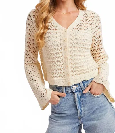 Bluivy Button Down Open Knit Crochet Cardigan In Ecru In Neutral