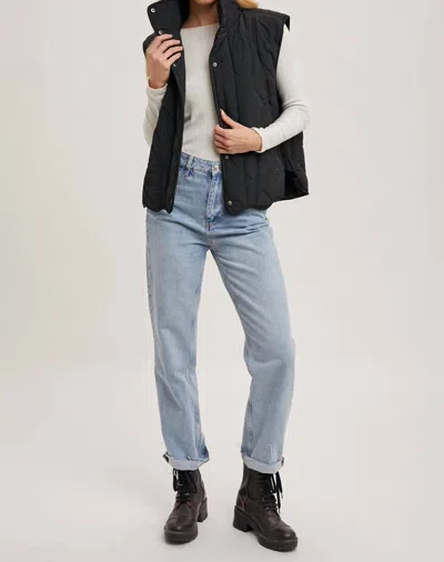 Bluivy Button Down Quilted Puffer Vest In Black