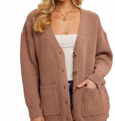 Bluivy Button Down Ribbed Knit Sweater Cardigan In Latte In Brown