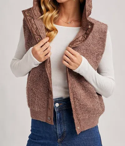 Bluivy Button Down Sherpa Fleece Quilted Hood Vest In Brown