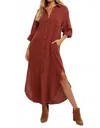 Bluivy Maxi Shirt Dress With Pockets In Brick In Red