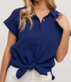 Bluivy Button Up Cotton Shirt In Indigo In Multi