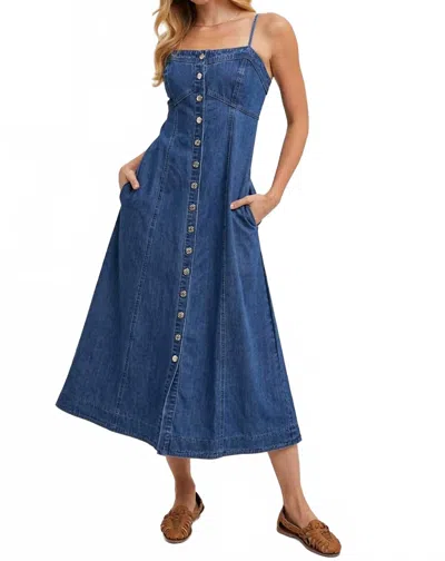 Bluivy Buttondown Sleeveless Denim Midi Dress In Dark Wash In Blue