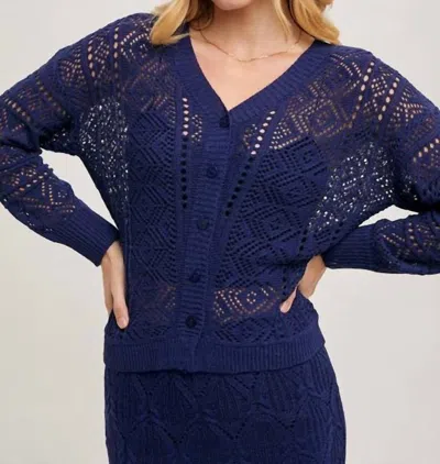 Bluivy C02677-open Knit Button Down V-neck Cardigan In Navy In Blue