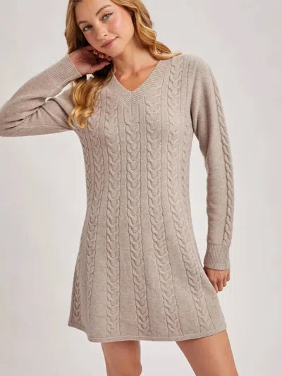 Bluivy Cabel Knit V-neck Sweater Dress In Mushroom In Neutral