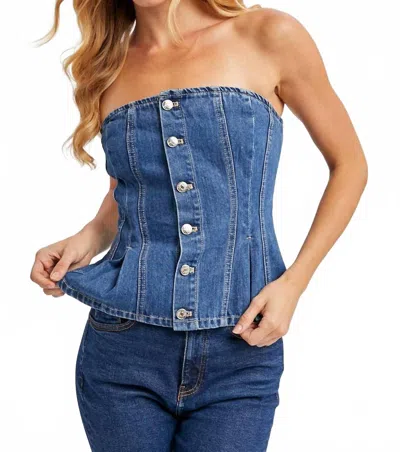 Bluivy Cassidy Denim Corset Top In Med. Wash In Blue