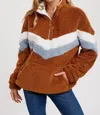 Bluivy Chevron Sherpa Quarter Zip Pullover In Camel In Brown