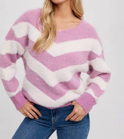 Bluivy Chevron Soft Fuzzy Pullover In Rose In Pink