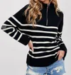 Bluivy Chic Stripe Quarter Zip Pullover In Navy Stripe In Blue