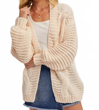 Bluivy Chunky Cable Knit Cardigan In Beige In Pink