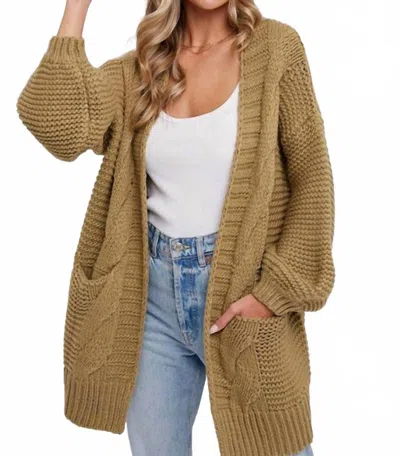 Bluivy Chunky Cable Knit Cardigan In Olive In Brown