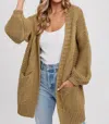 Bluivy Chunky Cable Sleeve Lantern Cardigan In Olive In Brown