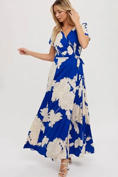 Bluivy Coastal Maxi Wrap Dress In Cobalt Blue In Multi