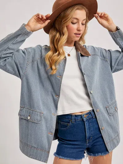 Bluivy Corduroy Collar Contrast Barn Coat In Denim In Blue