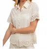 Bluivy Cotton Embroidered Lace Trimmed Button Shirt In Creamy Natural In White