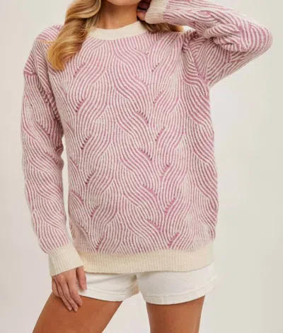 Bluivy Crew Neck Geo Textured Knit Sweater In Pink