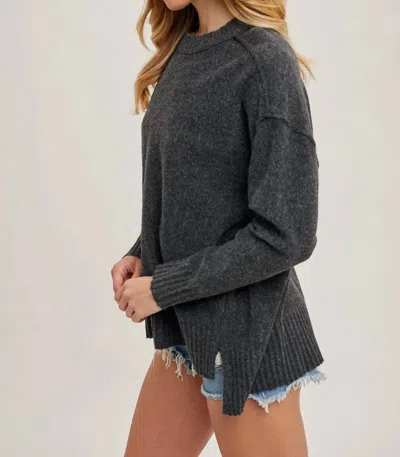 Bluivy Crew Neck Knit Sweater Pullover In Charcoal In Pink