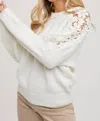 Bluivy Crochet Contrast Knit Sweater In Ivory In Multi
