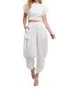 Bluivy Cropped Ribbon Tie-back Top With Matching Harem Pants In White In White