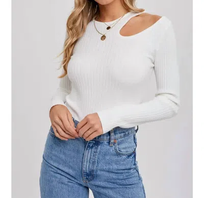 Bluivy Cutout Shoulder Ribbed Top In White