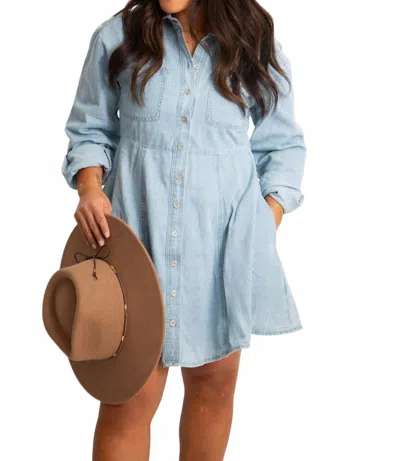 Bluivy Denim A-line Mini Dress In Blue