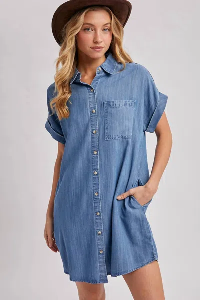 Bluivy Denim Button Down Shirt Dress In Medium Wash In Blue