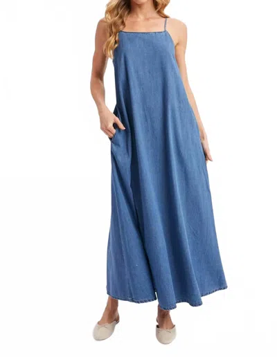 Bluivy Denim Chambray Open Back Maxi Dress In Medium Wash In Blue