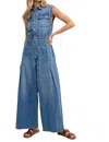 Bluivy Denim Shirt Sleeveless Jumpsuit In Light Wash In Blue